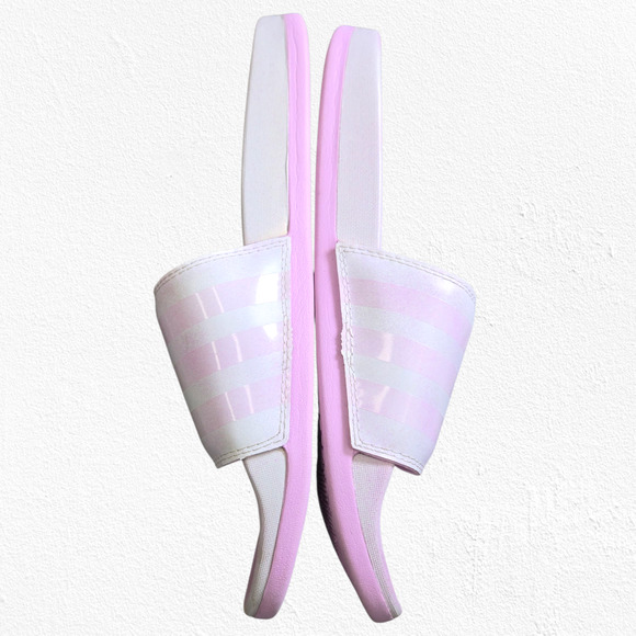 Adidas Adilette Comfort Slides Pink White Striped Slip-On Sandals Size 9 - Picture 13 of 14